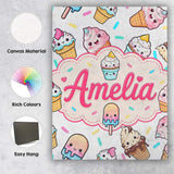 Personalised Name Kawaii Ice Cream Cone Custom  Modern Room Accent Elegant Feature Canvas Wall Art Print Decor Picture Ready to Hang