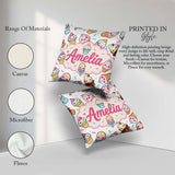 Custom Name Kawaii Ice Cream Cone Popsicle Sweet Dessert Pattern Square Filled Cushion Throw Pillow Sofa Bed Home Decor Zip Washable UK Made
