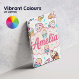 Personalised Name Kawaii Ice Cream Cone Custom  Modern Room Accent Elegant Feature Canvas Wall Art Print Decor Picture Ready to Hang