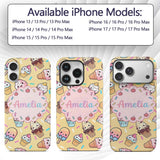 Cute Kawaii Dessert Cake Cupcake Donut Candy Custom Name Protective Phone Case Mobile Cover Durable Everyday Smartphone Shock Resistant