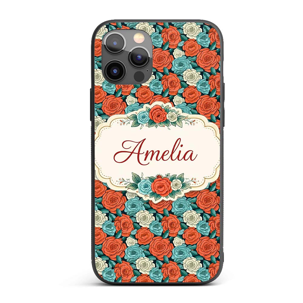 Soft Ivory Pink Floral Seamless Printed Design Custom Name Protective Phone Case Mobile Cover Durable Everyday Smartphone Shock Resistant