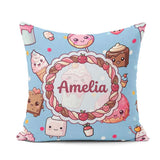 Custom Name Kawaii Dessert Cake Donut Candy Sweet Treat Seamless Square Filled Cushion Throw Pillow Sofa Bed Home Decor Zip Washable UK Made
