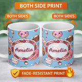 Personalized Custom Name Cute Kawaii Dessert Cake Cupcake Donut Candy Sweet Treat Seamless 11oz Ceramic Coffee Tea Mug White Large Handle