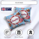 Custom Name Kawaii Dessert Cake Donut Candy Sweet Treat Seamless Square Filled Cushion Throw Pillow Sofa Bed Home Decor Zip Washable UK Made