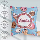 Custom Name Kawaii Dessert Cake Donut Candy Sweet Treat Seamless Square Filled Cushion Throw Pillow Sofa Bed Home Decor Zip Washable UK Made