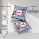 Custom Name Kawaii Dessert Cake Donut Candy Sweet Treat Seamless Square Filled Cushion Throw Pillow Sofa Bed Home Decor Zip Washable UK Made