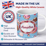 Personalized Custom Name Cute Kawaii Dessert Cake Cupcake Donut Candy Sweet Treat Seamless 11oz Ceramic Coffee Tea Mug White Large Handle