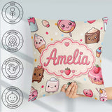 Custom Name Kawaii Dessert Cake Donut Candy Sweet Treat Seamless Square Filled Cushion Throw Pillow Sofa Bed Home Decor Zip Washable UK Made