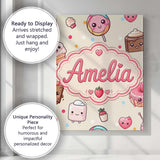 Personalised Name Cute Kawaii Dessert Cake Custom  Unique Gift Idea Elegant Feature Canvas Wall Art Print Decor Picture Ready to Hang