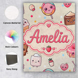 Personalised Name Cute Kawaii Dessert Cake Custom  Unique Gift Idea Elegant Feature Canvas Wall Art Print Decor Picture Ready to Hang