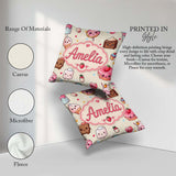 Custom Name Kawaii Dessert Cake Donut Candy Sweet Treat Seamless Square Filled Cushion Throw Pillow Sofa Bed Home Decor Zip Washable UK Made