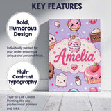 Personalised Name Cute Kawaii Dessert Cake Custom  Unique Gift Idea Elegant Feature Canvas Wall Art Print Decor Picture Ready to Hang