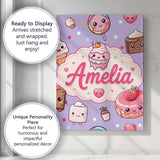 Personalised Name Cute Kawaii Dessert Cake Custom  Unique Gift Idea Elegant Feature Canvas Wall Art Print Decor Picture Ready to Hang