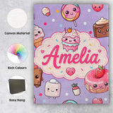 Personalised Name Cute Kawaii Dessert Cake Custom  Unique Gift Idea Elegant Feature Canvas Wall Art Print Decor Picture Ready to Hang