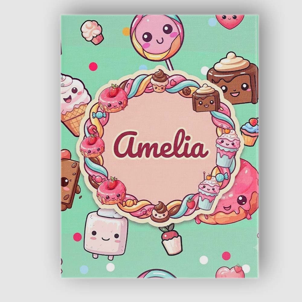Personalised Name Cute Kawaii Dessert Cake Custom  Unique Gift Idea Elegant Feature Canvas Wall Art Print Decor Picture Ready to Hang