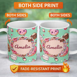 Personalized Custom Name Cute Kawaii Dessert Cake Cupcake Donut Candy Sweet Treat Seamless 11oz Ceramic Coffee Tea Mug White Large Handle
