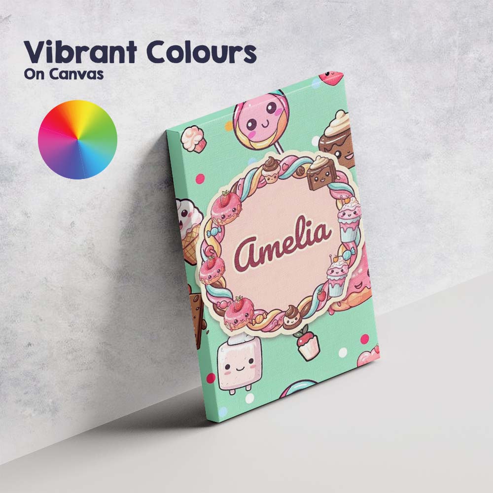 Personalised Name Cute Kawaii Dessert Cake Custom  Unique Gift Idea Elegant Feature Canvas Wall Art Print Decor Picture Ready to Hang