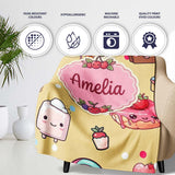 Cute Kawaii Dessert Cake Cupcake Donut Candy Sweet Treat Seamless  Personalised Custom Name Super Soft Fleece Blanket Bed Sofa Throw