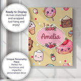 Personalised Name Cute Kawaii Dessert Cake Custom  Unique Gift Idea Elegant Feature Canvas Wall Art Print Decor Picture Ready to Hang