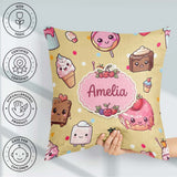 Custom Name Kawaii Dessert Cake Donut Candy Sweet Treat Seamless Square Filled Cushion Throw Pillow Sofa Bed Home Decor Zip Washable UK Made