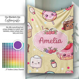 Cute Kawaii Dessert Cake Cupcake Donut Candy Sweet Treat Seamless  Personalised Custom Name Super Soft Fleece Blanket Bed Sofa Throw