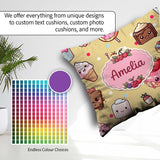 Custom Name Kawaii Dessert Cake Donut Candy Sweet Treat Seamless Square Filled Cushion Throw Pillow Sofa Bed Home Decor Zip Washable UK Made