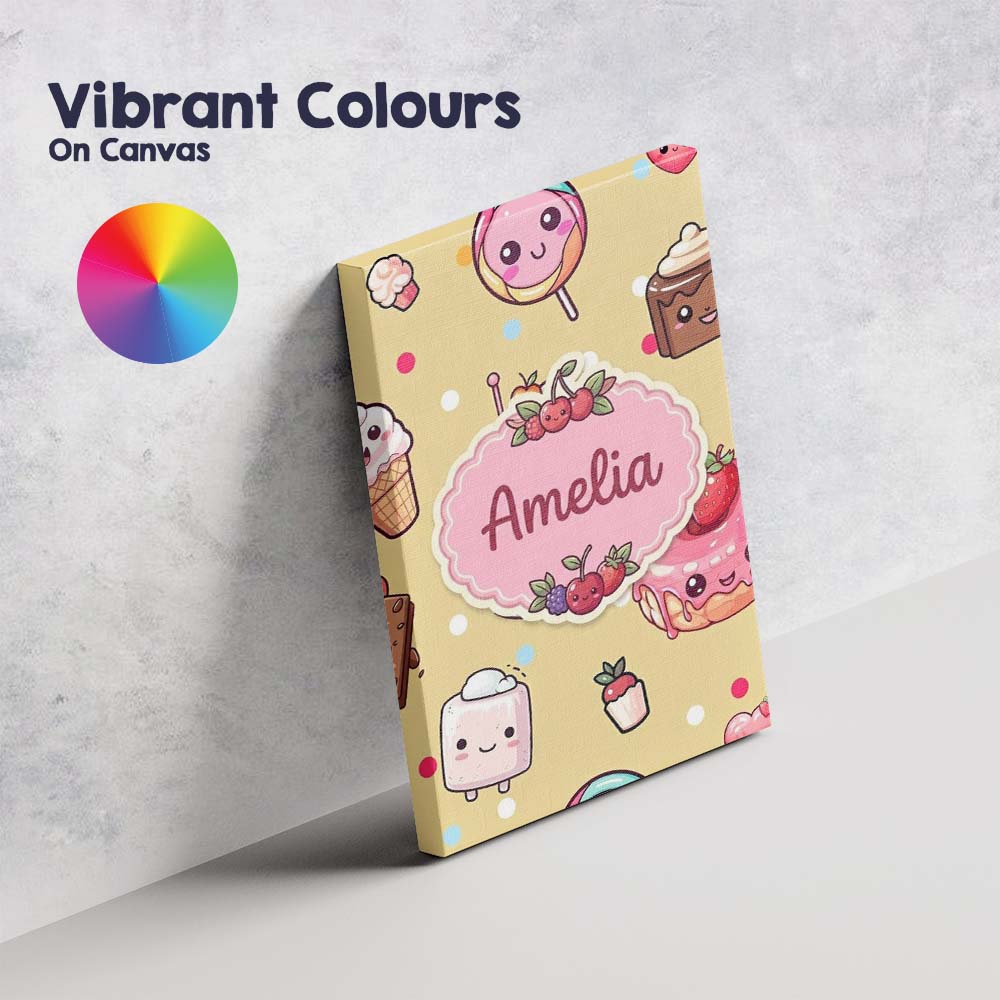 Personalised Name Cute Kawaii Dessert Cake Custom  Unique Gift Idea Elegant Feature Canvas Wall Art Print Decor Picture Ready to Hang