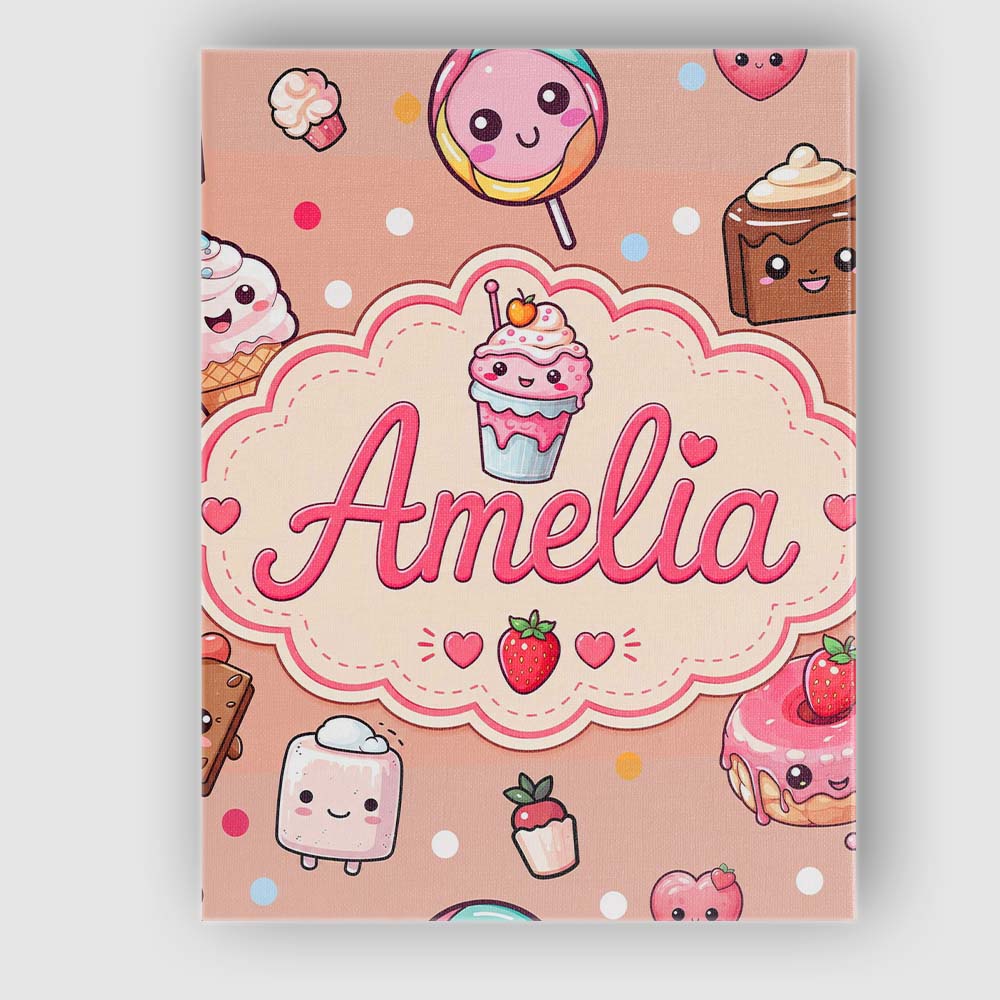 Personalised Name Cute Kawaii Dessert Cake Custom  Unique Gift Idea Elegant Feature Canvas Wall Art Print Decor Picture Ready to Hang