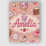 Personalised Name Cute Kawaii Dessert Cake Custom  Unique Gift Idea Elegant Feature Canvas Wall Art Print Decor Picture Ready to Hang