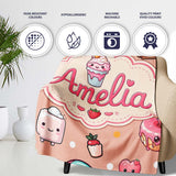 Cute Kawaii Dessert Cake Cupcake Donut Candy Sweet Treat Seamless  Personalised Custom Name Super Soft Fleece Blanket Bed Sofa Throw