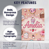 Personalised Name Cute Kawaii Dessert Cake Custom  Unique Gift Idea Elegant Feature Canvas Wall Art Print Decor Picture Ready to Hang