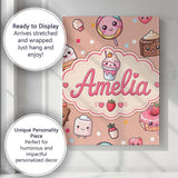 Personalised Name Cute Kawaii Dessert Cake Custom  Unique Gift Idea Elegant Feature Canvas Wall Art Print Decor Picture Ready to Hang