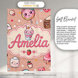 Cute Kawaii Dessert Cake Cupcake Donut Candy Sweet Treat Seamless  Personalised Custom Name Super Soft Fleece Blanket Bed Sofa Throw