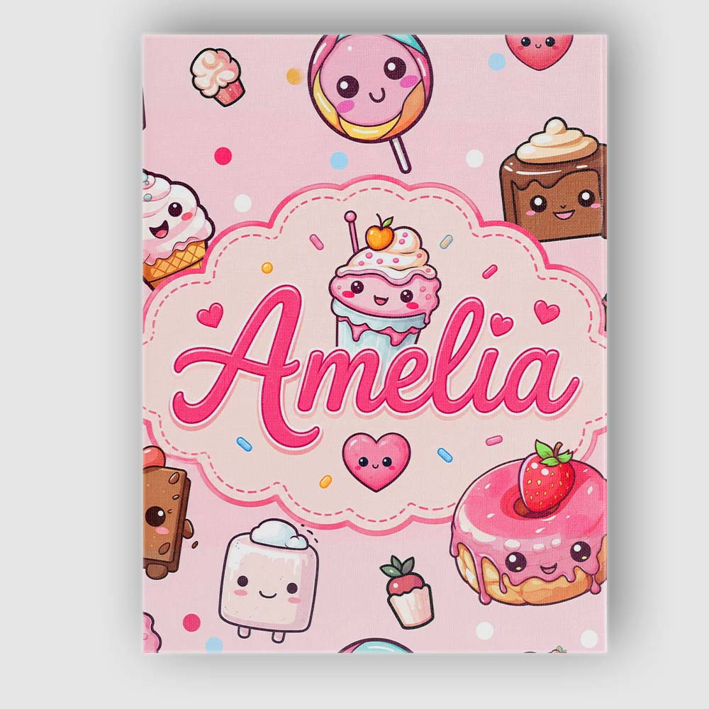 Personalised Name Cute Kawaii Dessert Cake Custom  Unique Gift Idea Elegant Feature Canvas Wall Art Print Decor Picture Ready to Hang