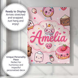 Personalised Name Cute Kawaii Dessert Cake Custom  Unique Gift Idea Elegant Feature Canvas Wall Art Print Decor Picture Ready to Hang