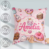 Custom Name Kawaii Dessert Cake Donut Candy Sweet Treat Seamless Square Filled Cushion Throw Pillow Sofa Bed Home Decor Zip Washable UK Made