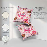 Custom Name Kawaii Dessert Cake Donut Candy Sweet Treat Seamless Square Filled Cushion Throw Pillow Sofa Bed Home Decor Zip Washable UK Made