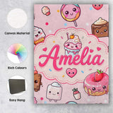 Personalised Name Cute Kawaii Dessert Cake Custom  Unique Gift Idea Elegant Feature Canvas Wall Art Print Decor Picture Ready to Hang