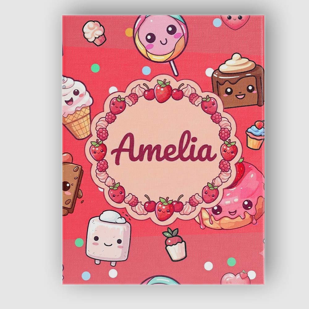 Personalised Name Cute Kawaii Dessert Cake Custom  Unique Gift Idea Elegant Feature Canvas Wall Art Print Decor Picture Ready to Hang