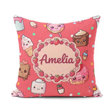 Custom Name Kawaii Dessert Cake Donut Candy Sweet Treat Seamless Square Filled Cushion Throw Pillow Sofa Bed Home Decor Zip Washable UK Made