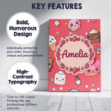 Personalised Name Cute Kawaii Dessert Cake Custom  Unique Gift Idea Elegant Feature Canvas Wall Art Print Decor Picture Ready to Hang