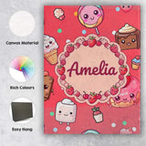 Personalised Name Cute Kawaii Dessert Cake Custom  Unique Gift Idea Elegant Feature Canvas Wall Art Print Decor Picture Ready to Hang