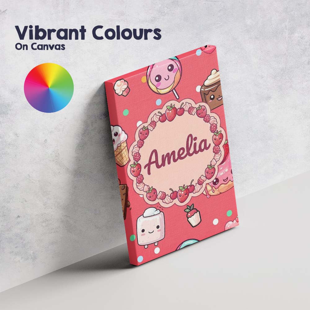 Personalised Name Cute Kawaii Dessert Cake Custom  Unique Gift Idea Elegant Feature Canvas Wall Art Print Decor Picture Ready to Hang