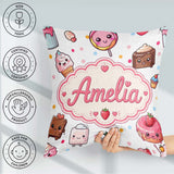 Custom Name Kawaii Dessert Cake Donut Candy Sweet Treat Seamless Square Filled Cushion Throw Pillow Sofa Bed Home Decor Zip Washable UK Made