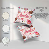 Custom Name Kawaii Dessert Cake Donut Candy Sweet Treat Seamless Square Filled Cushion Throw Pillow Sofa Bed Home Decor Zip Washable UK Made
