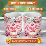 Personalized Custom Name Cute Kawaii Dessert Cake Cupcake Donut Candy Sweet Treat Collage 11oz Ceramic Coffee Tea Mug White Large Handle