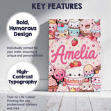 Personalised Name Cute Kawaii Dessert Cake Custom  Unique Gift Idea Elegant Feature Canvas Wall Art Print Decor Picture Ready to Hang