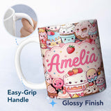 Personalized Custom Name Cute Kawaii Dessert Cake Cupcake Donut Candy Sweet Treat Collage 11oz Ceramic Coffee Tea Mug White Large Handle