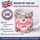 Personalized Custom Name Cute Kawaii Dessert Cake Cupcake Donut Candy Sweet Treat Collage 11oz Ceramic Coffee Tea Mug White Large Handle