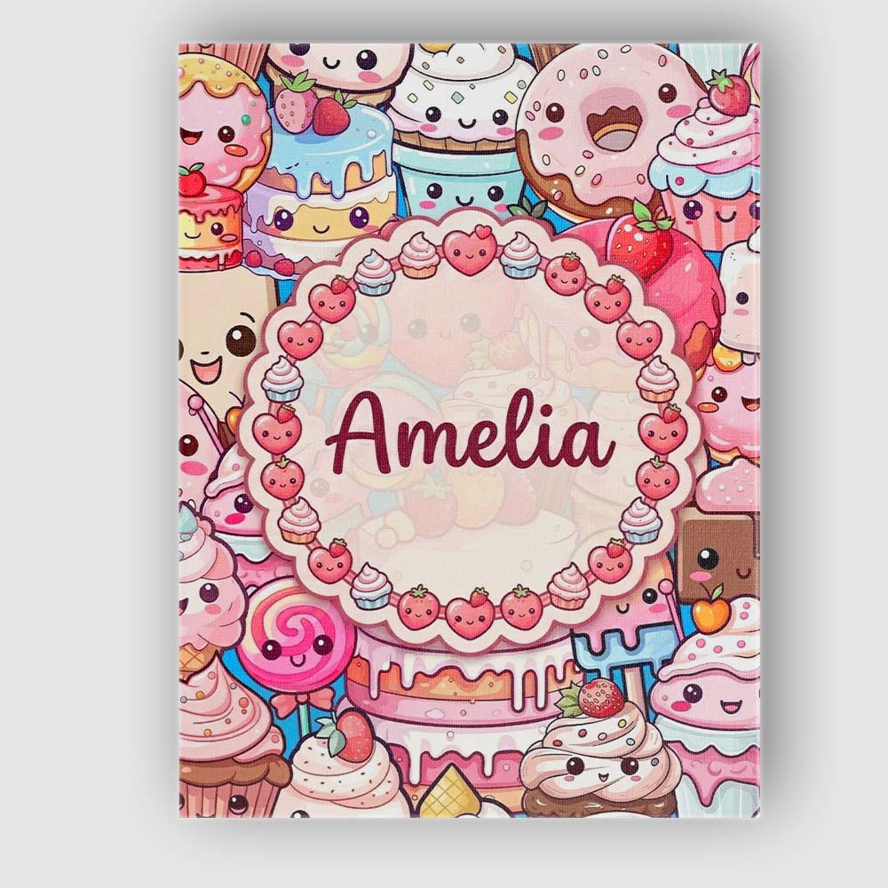 Personalised Name Cute Kawaii Dessert Cake Custom  Unique Gift Idea Elegant Feature Canvas Wall Art Print Decor Picture Ready to Hang